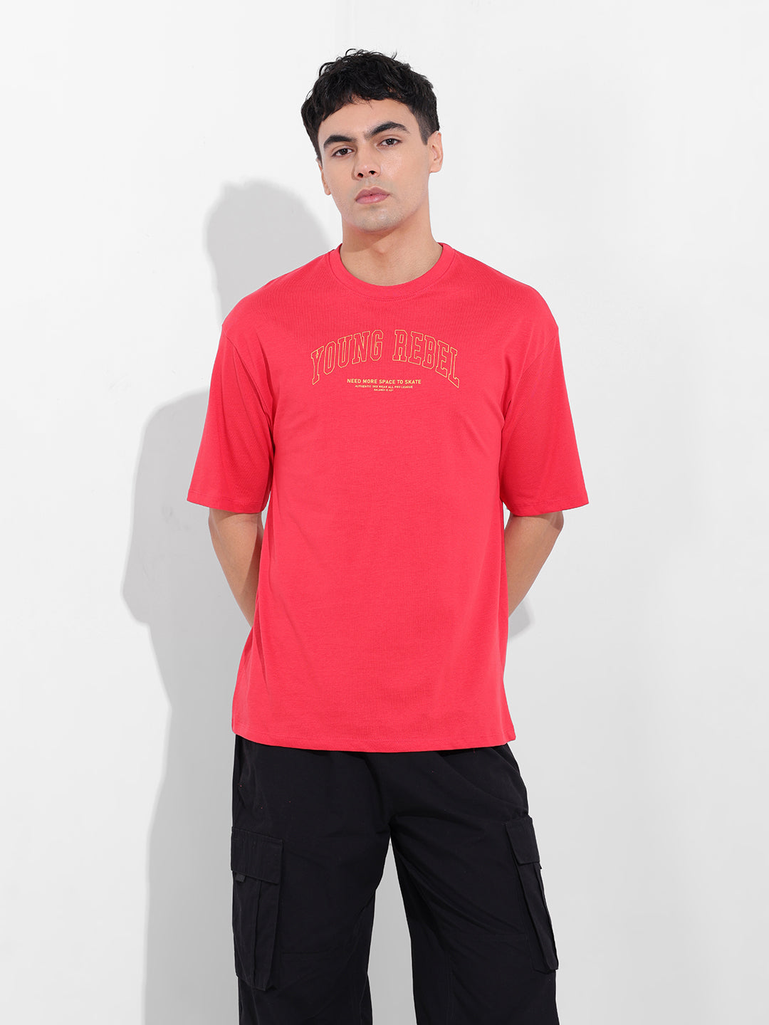 Men's Red Boxy Oversized Graphic Back Printed Round Neck T-shirt