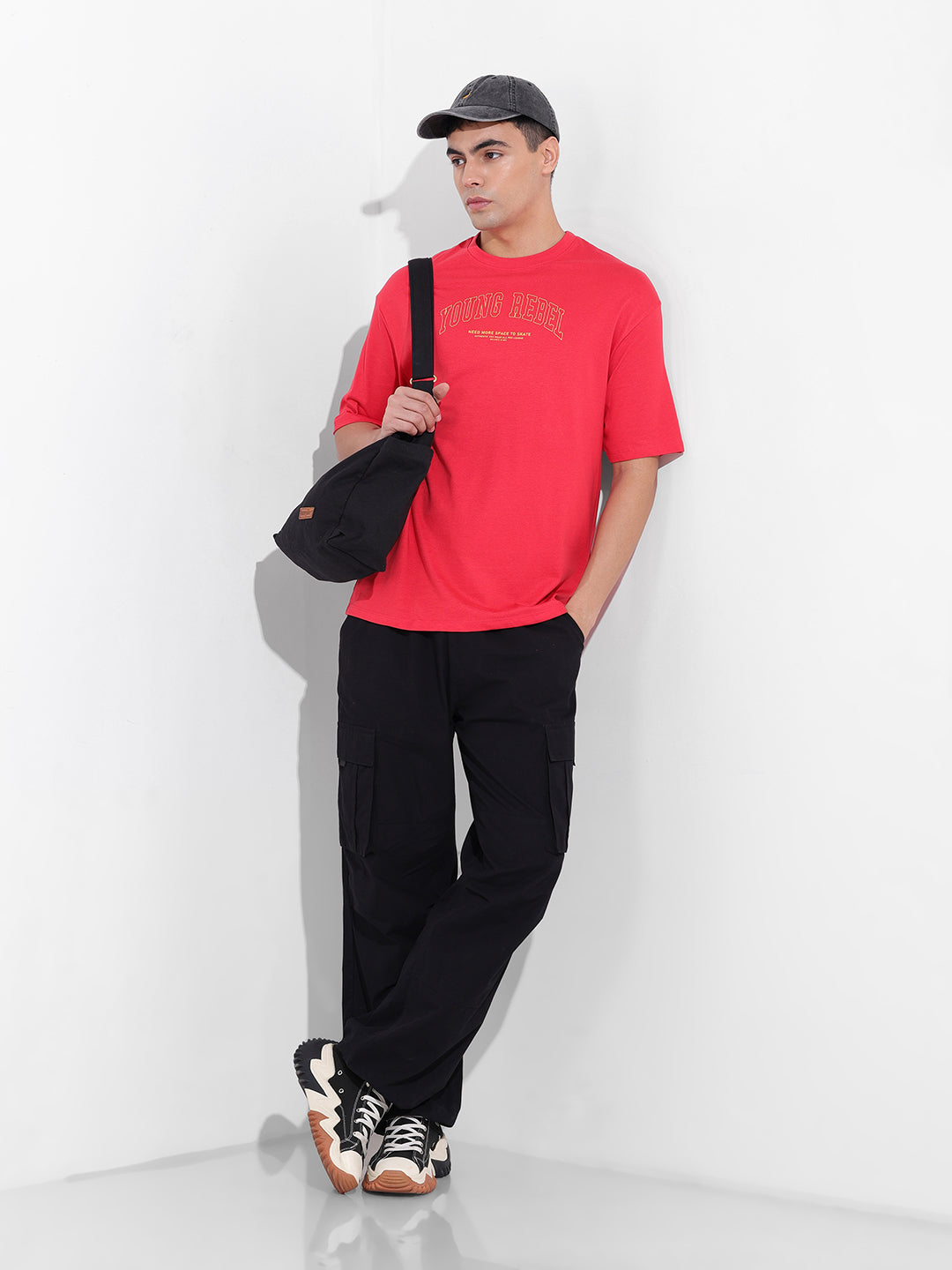 Men's Red Boxy Oversized Graphic Back Printed Round Neck T-shirt