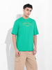 Men's Green Boxy Oversized Graphic Back Printed Round Neck T-shirt