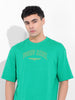 Men's Green Boxy Oversized Graphic Back Printed Round Neck T-shirt
