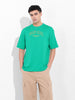 Men's Green Boxy Oversized Graphic Back Printed Round Neck T-shirt