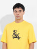 Men's Yellow Boxy Oversized Graphic Back Printed Round Neck T-shirt