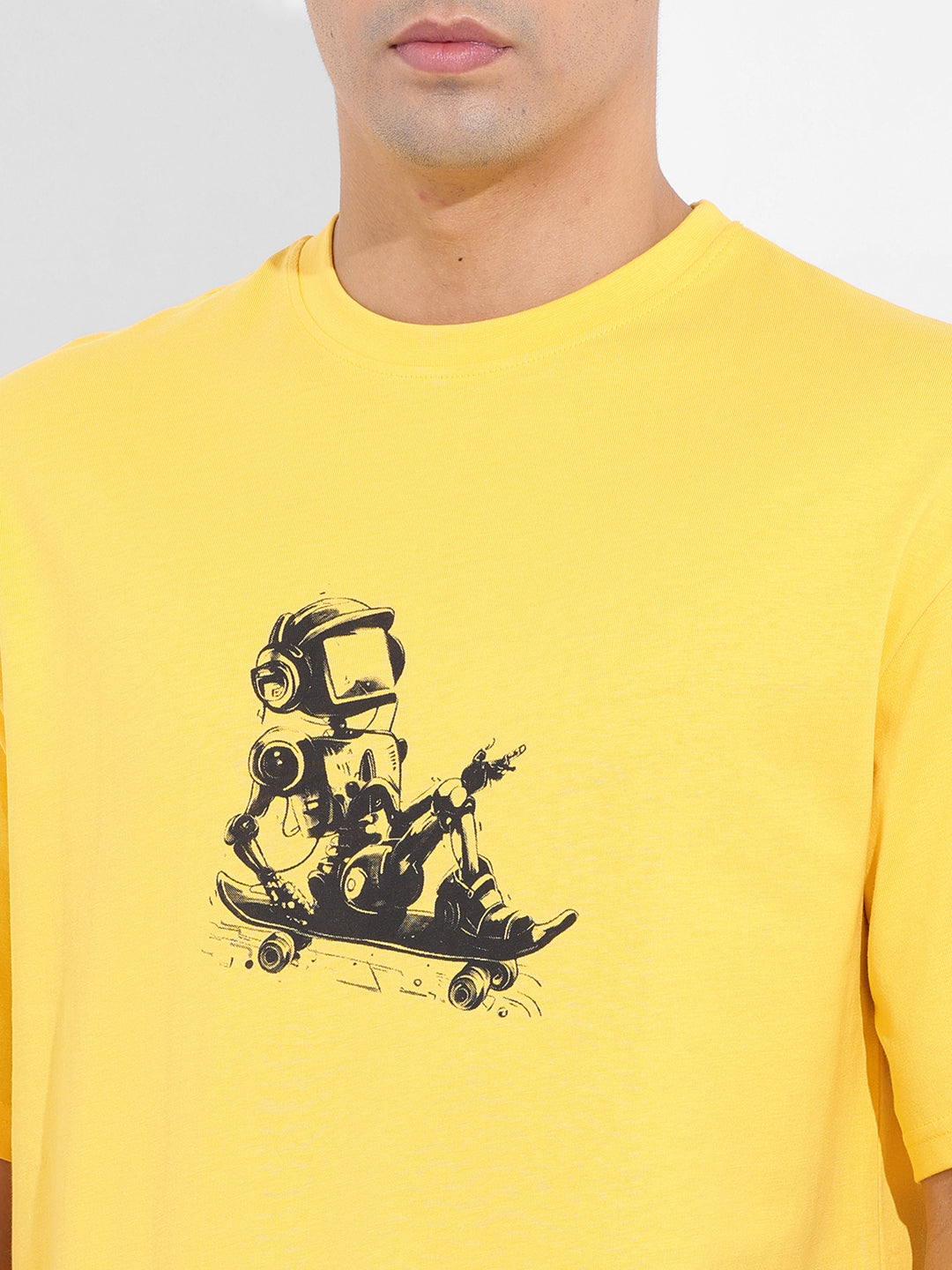 Men's Yellow Boxy Oversized Graphic Back Printed Round Neck T-shirt