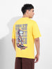 Men's Yellow Boxy Oversized Graphic Back Printed Round Neck T-shirt