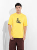 Men's Yellow Boxy Oversized Graphic Back Printed Round Neck T-shirt