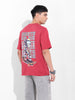 Men's Red Boxy Oversized Graphic Back Printed Round Neck T-shirt