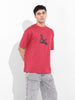Men's Red Boxy Oversized Graphic Back Printed Round Neck T-shirt