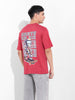 Men's Red Boxy Oversized Graphic Back Printed Round Neck T-shirt