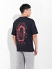 Men's Black Boxy Oversized Graphic Back Printed Round Neck T-shirt