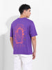 Men's Purple Boxy Oversized Graphic Back Printed Round Neck T-shirt