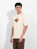 Men's Beige Boxy Oversized Graphic Back Printed Round Neck T-shirt