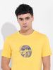 Men's Yellow Slim Fit Graphic Back Printed Round Neck T-shirt