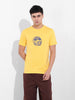 Men's Yellow Slim Fit Graphic Back Printed Round Neck T-shirt