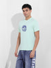 Men's Green Slim Fit Graphic Back Printed Round Neck T-shirt