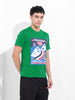 Men's Green Slim Fit Placement Print Round Neck T-shirt