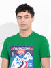 Men's Green Slim Fit Placement Print Round Neck T-shirt