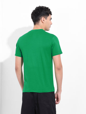 Men's Green Slim Fit Placement Print Round Neck T-shirt