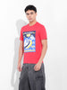 Men's Red Slim Fit Placement Print Round Neck T-shirt