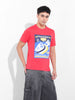 Men's Red Slim Fit Placement Print Round Neck T-shirt