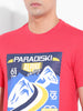 Men's Red Slim Fit Placement Print Round Neck T-shirt