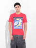Men's Red Slim Fit Placement Print Round Neck T-shirt