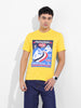 Men's Yellow Slim Fit Placement Print Round Neck T-shirt