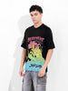 Men's Black Boxy Oversized Placement Print Round Neck T-shirt