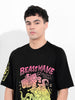 Men's Black Boxy Oversized Placement Print Round Neck T-shirt