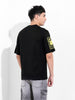 Men's Black Boxy Oversized Placement Print Round Neck T-shirt