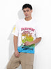 Men's White Boxy Oversized Placement Print Round Neck T-shirt