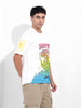 Men's White Boxy Oversized Placement Print Round Neck T-shirt