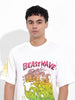 Men's White Boxy Oversized Placement Print Round Neck T-shirt