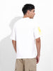 Men's White Boxy Oversized Placement Print Round Neck T-shirt