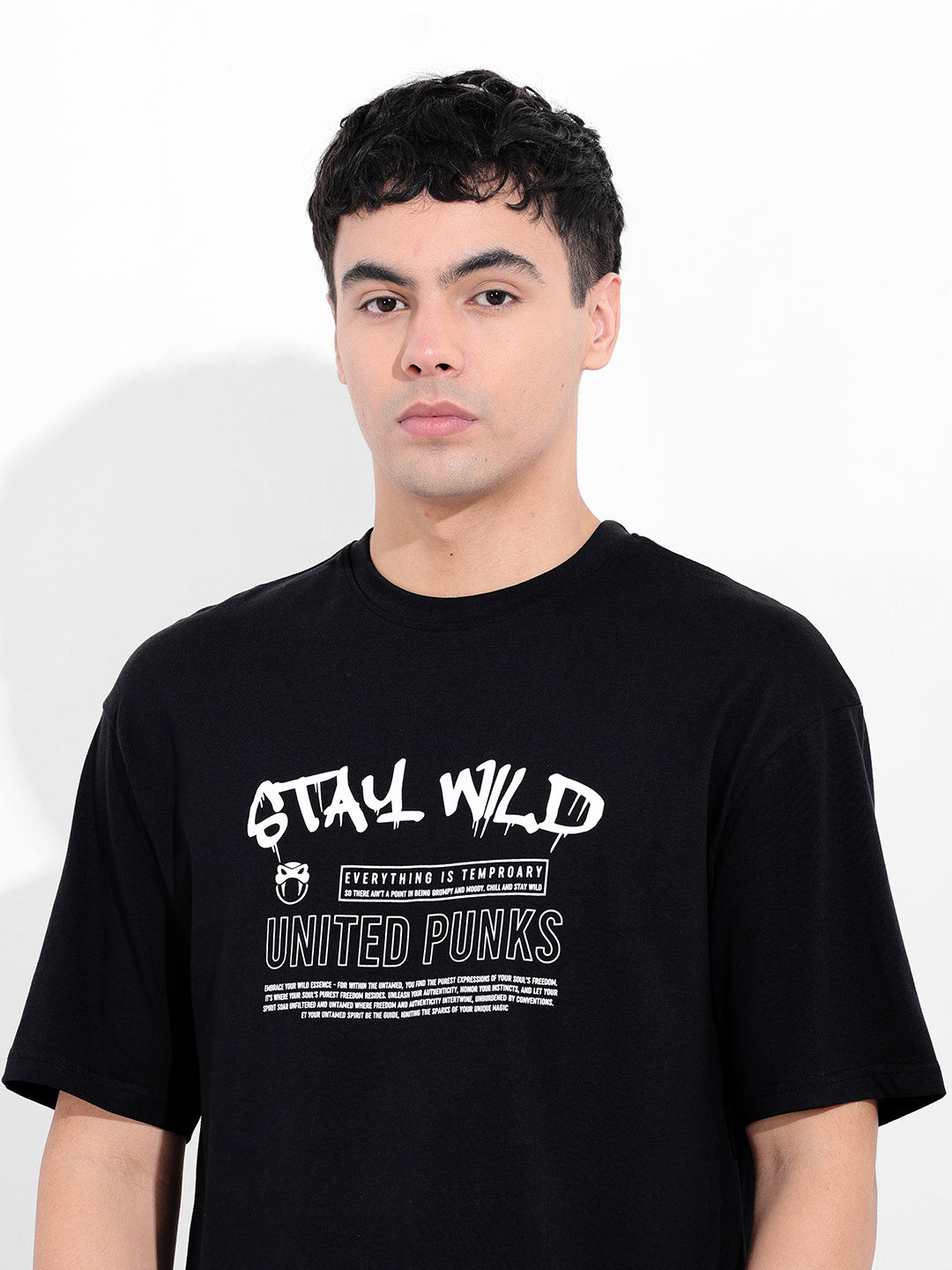Men's Black Boxy Oversized Graphic Back Printed Round Neck T-shirt