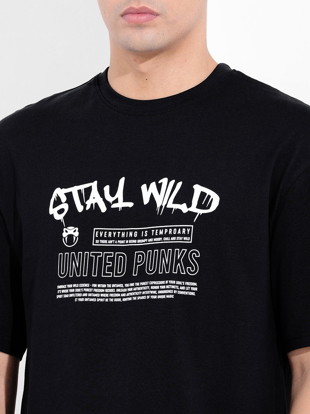 Men's Black Boxy Oversized Graphic Back Printed Round Neck T-shirt