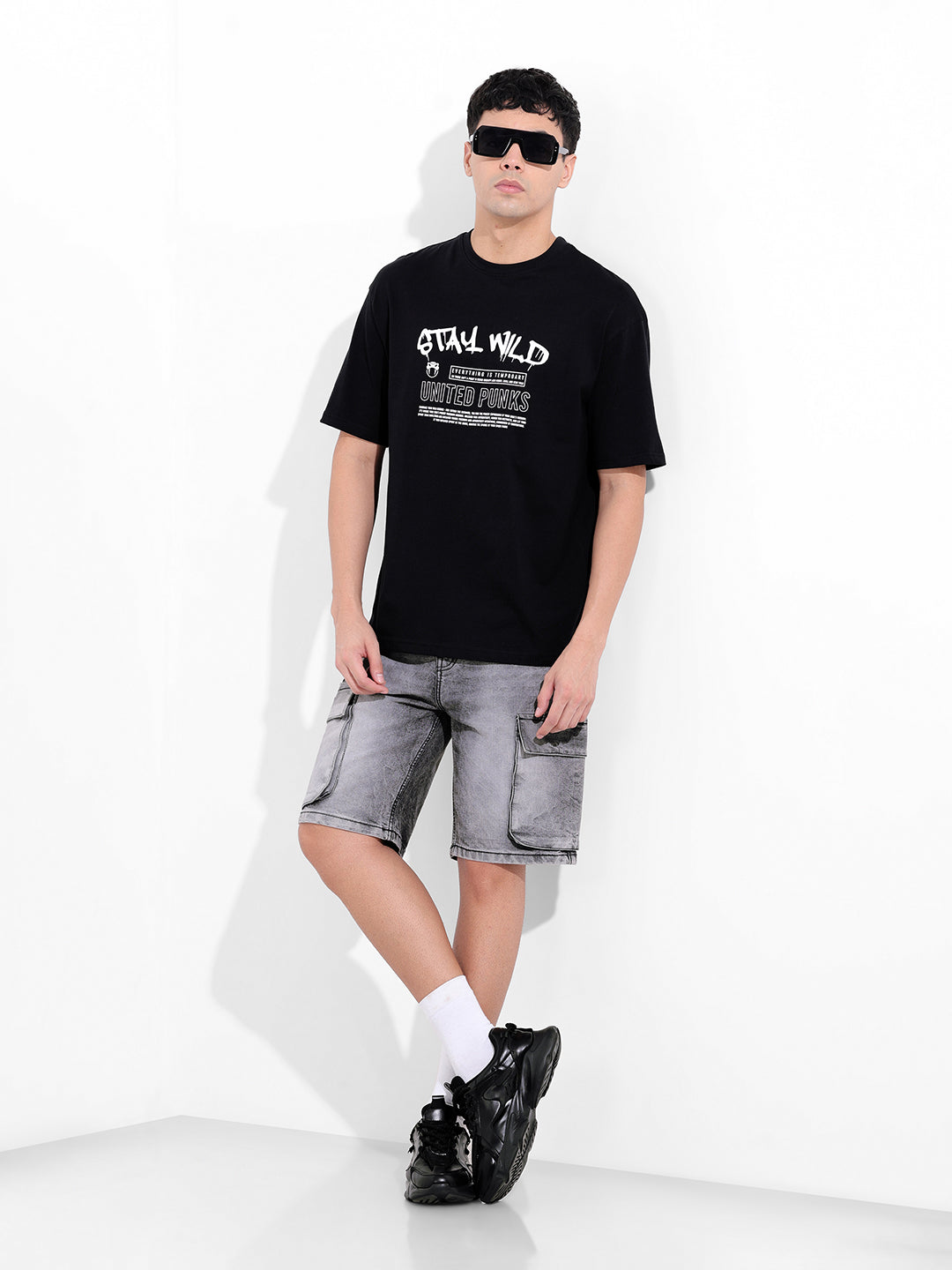 Men's Black Boxy Oversized Graphic Back Printed Round Neck T-shirt