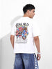Men's White Boxy Oversized Graphic Back Printed Round Neck T-shirt