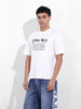 Men's White Boxy Oversized Graphic Back Printed Round Neck T-shirt