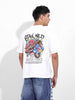 Men's White Boxy Oversized Graphic Back Printed Round Neck T-shirt