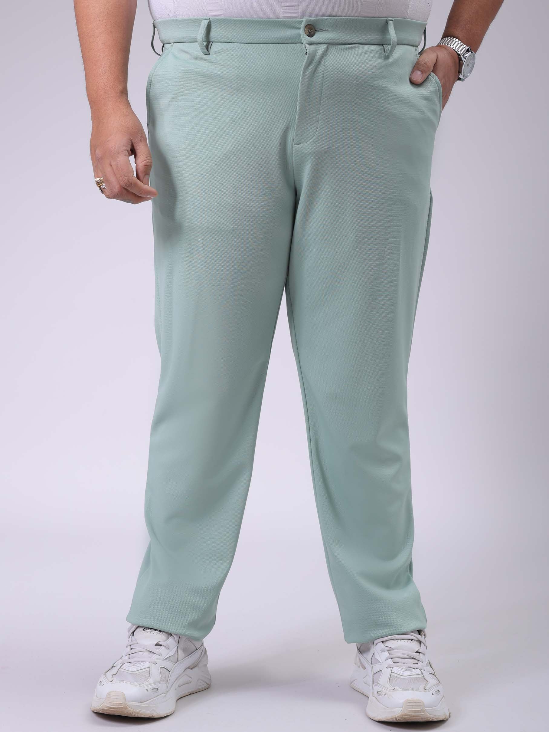 Men's Plus Size Green Regular Fit Solid Chinos