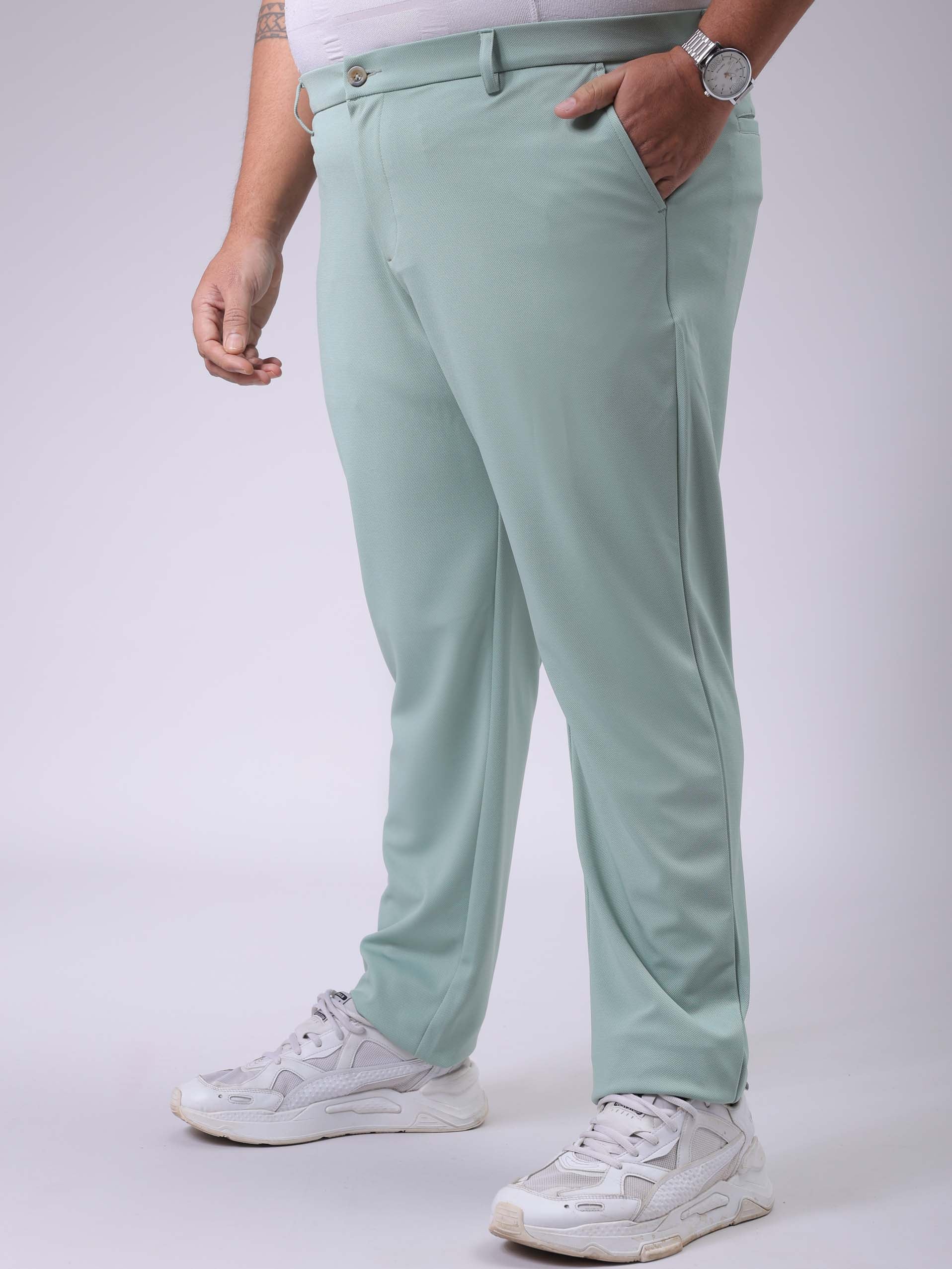 Men's Plus Size Green Regular Fit Solid Chinos