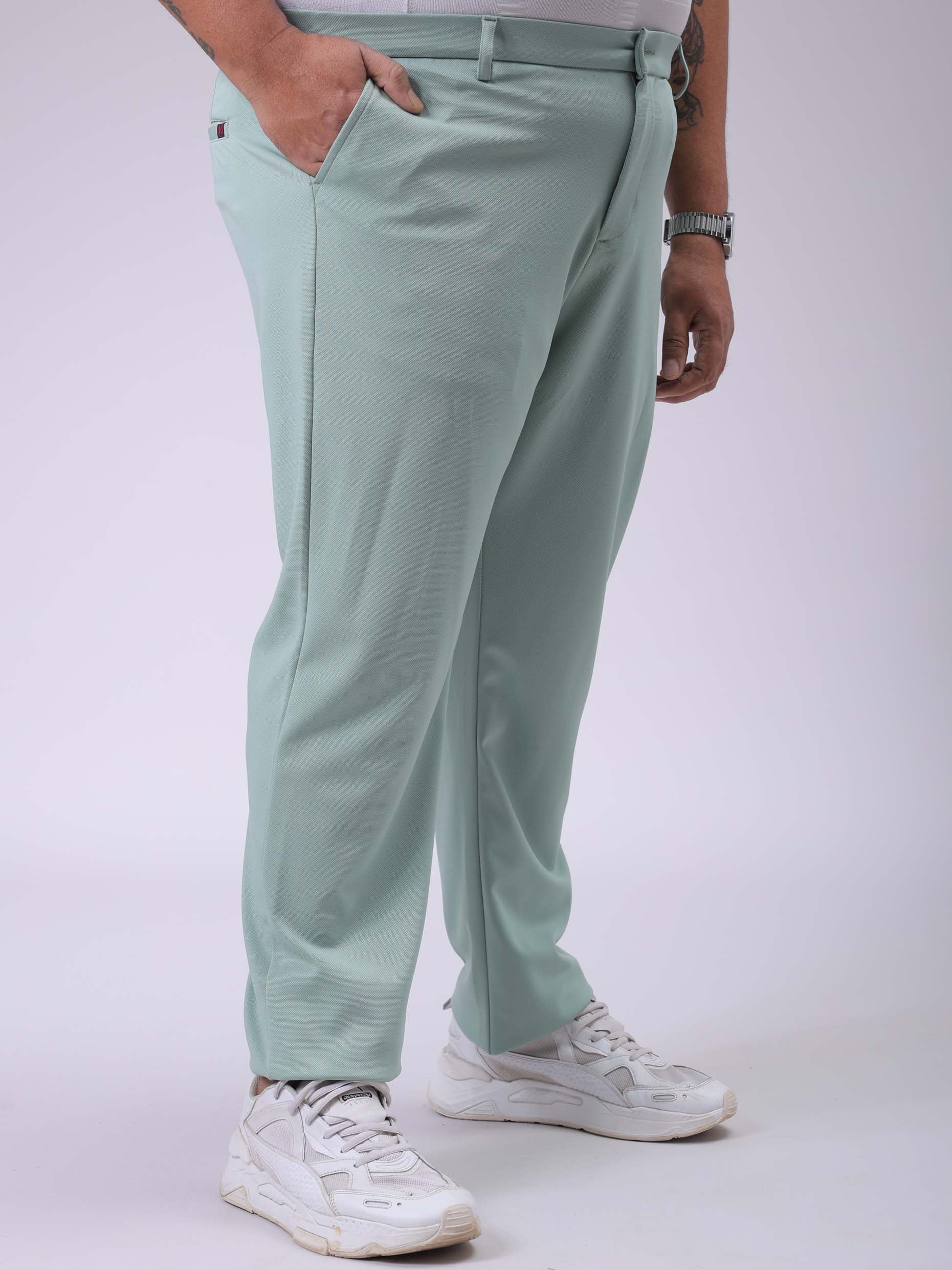 Men's Plus Size Green Regular Fit Solid Chinos