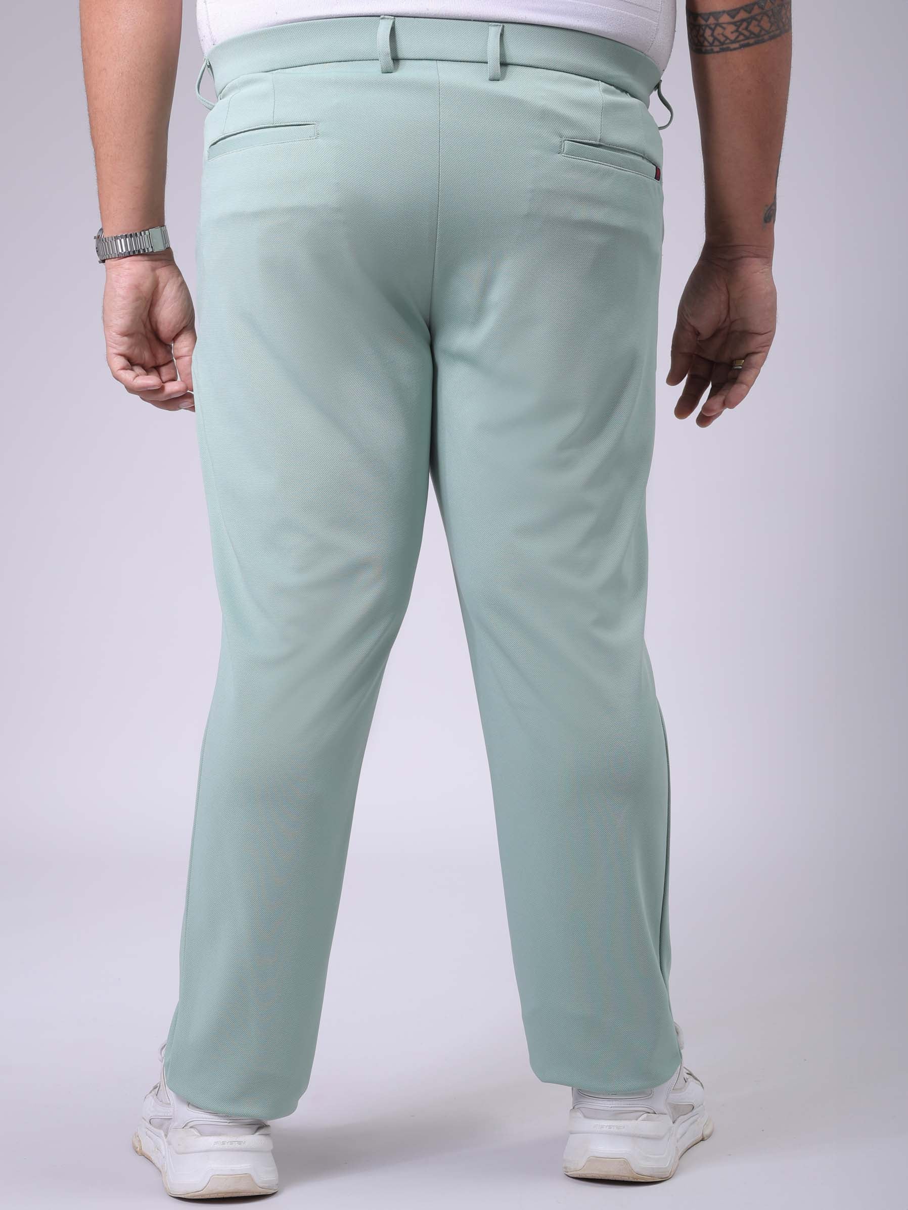 Men's Plus Size Green Regular Fit Solid Chinos