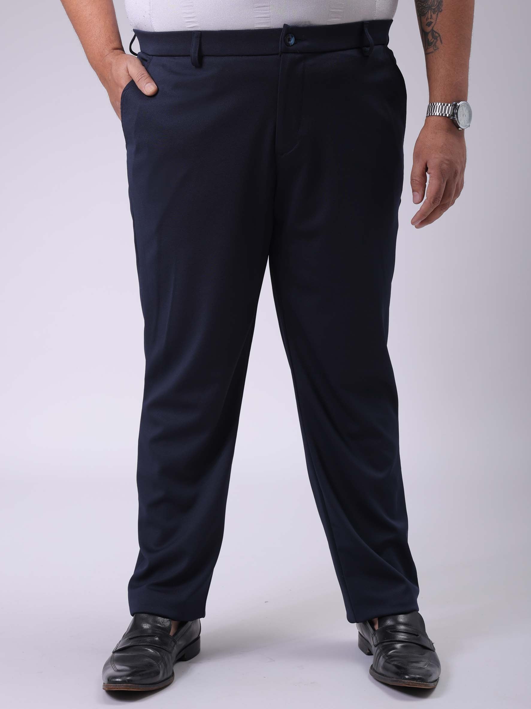 Men's Plus Size Navy Blue Regular Fit Solid Chinos