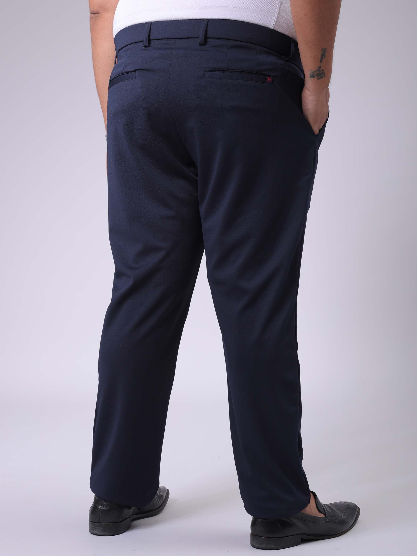 Men's Plus Size Navy Blue Regular Fit Solid Chinos