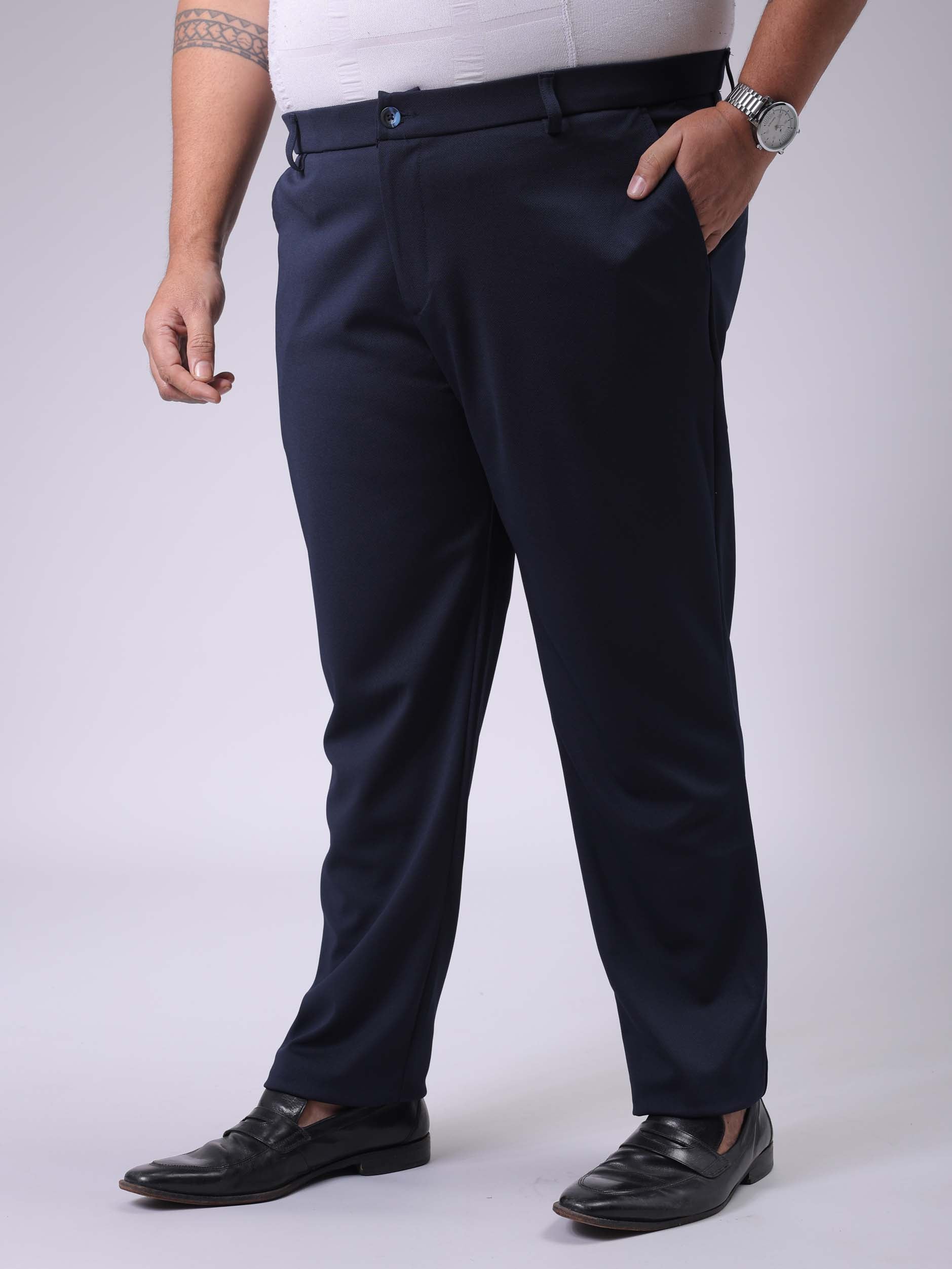 Men's Plus Size Navy Blue Regular Fit Solid Chinos