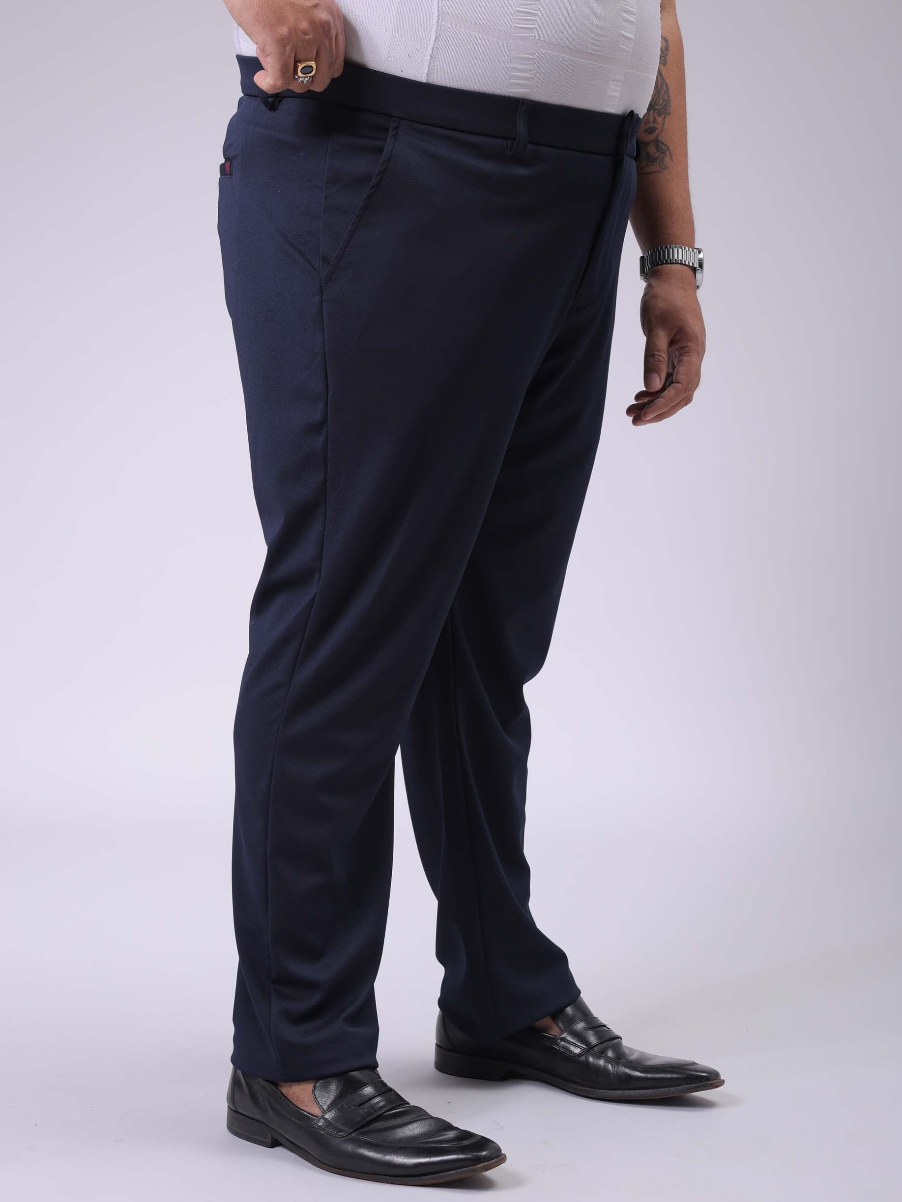 Men's Plus Size Navy Blue Regular Fit Solid Chinos