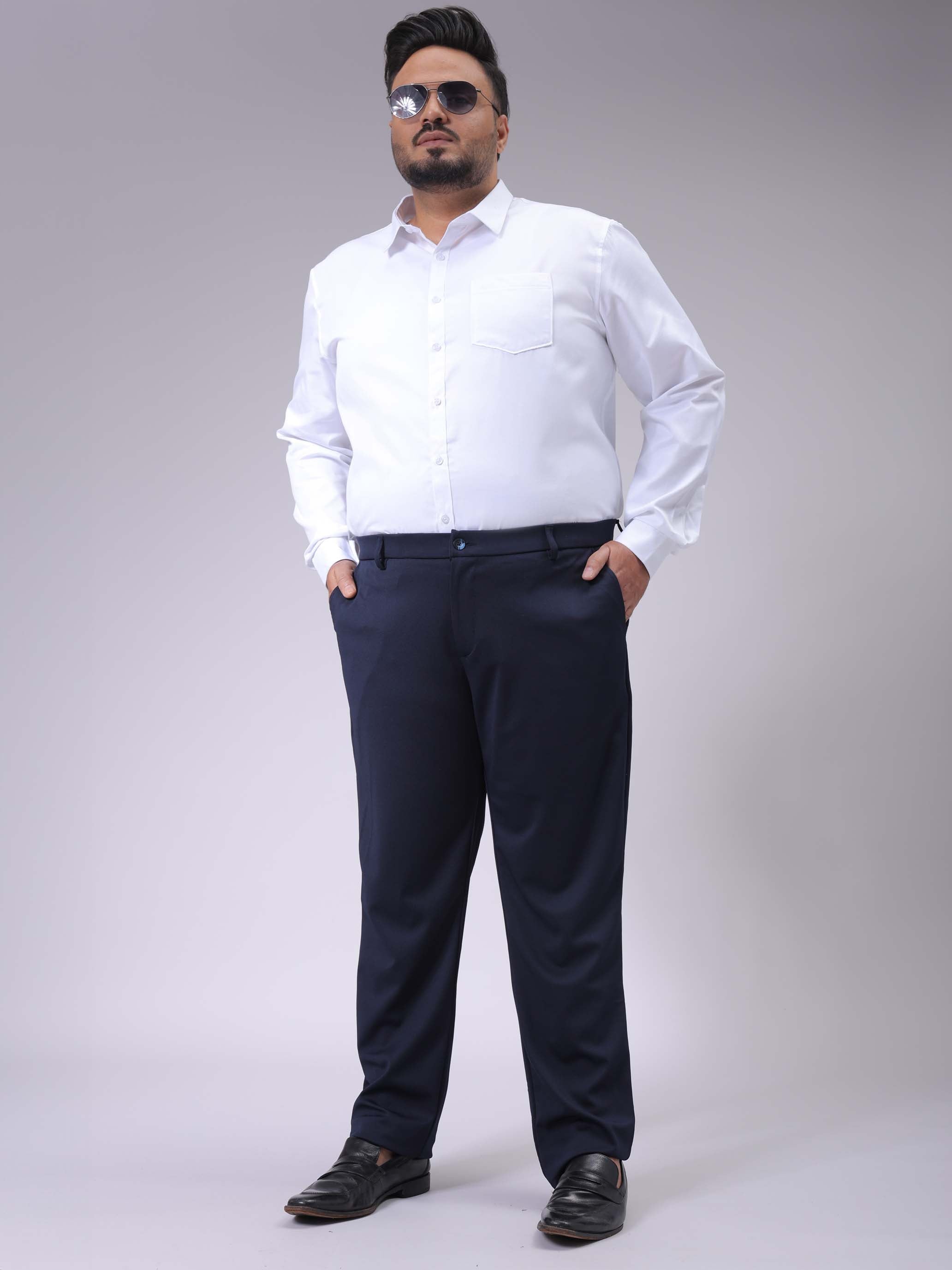 Men's Plus Size Navy Blue Regular Fit Solid Chinos