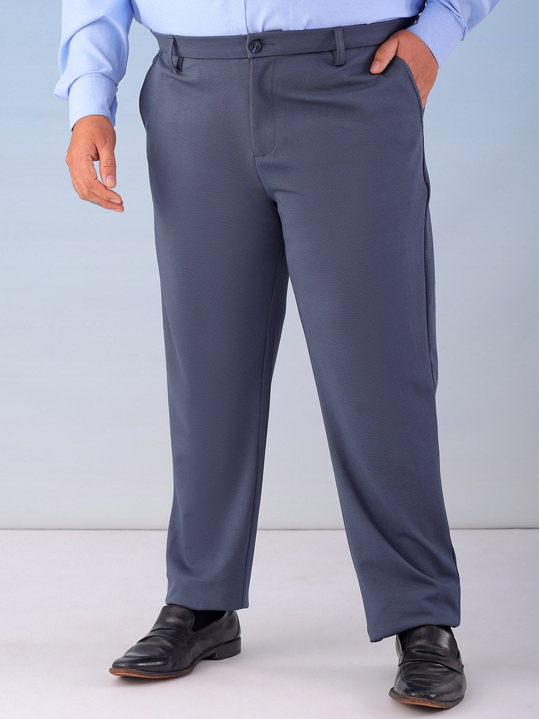 Shop Men's Grey Regular Fit Self Design Plus Size Chinos Online.