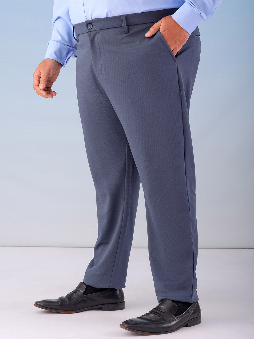 Shop Men's Grey Regular Fit Self Design Plus Size Chinos Online.